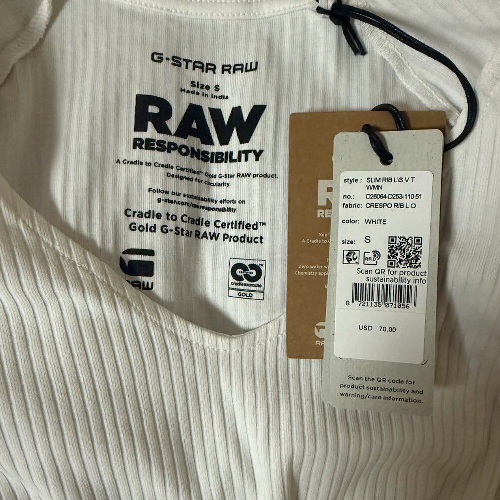 G-Star Slim Rib V-Neck Top white small - Picture 5 of 6